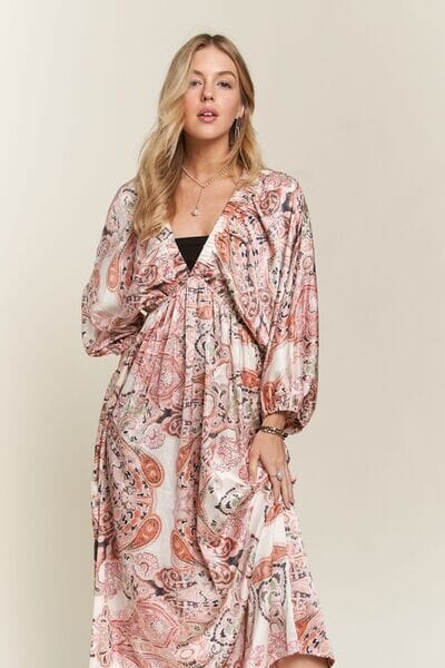 ADORA Printed V-Neck Batwing Sleeve Dress - Sydney So Sweet