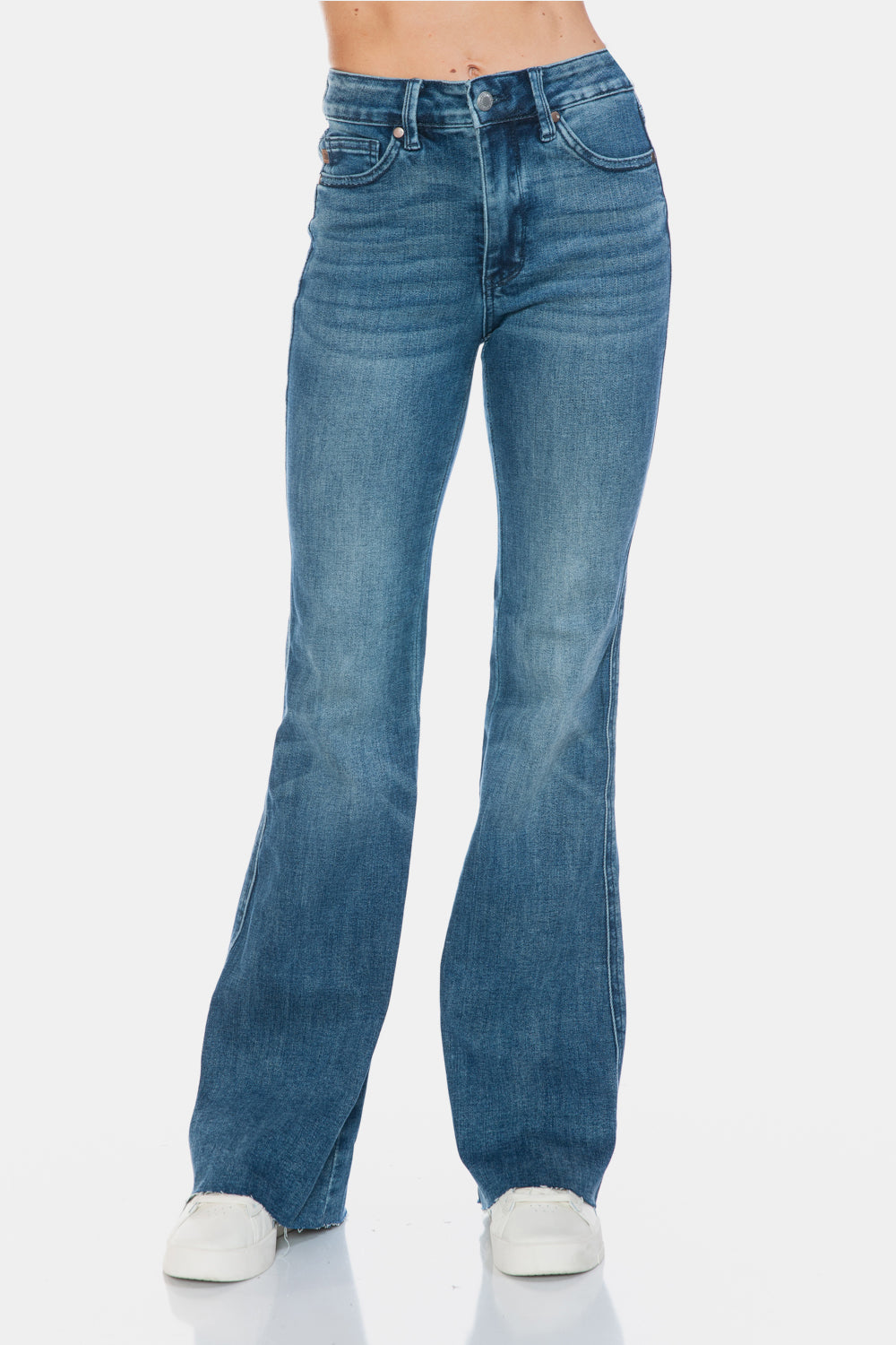 Judy Blue Full Size Tummy Control Cut Hem Flare Jeans - Sydney So Sweet