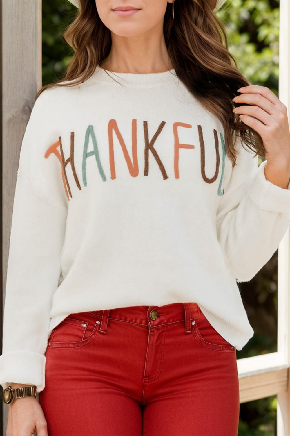 THANKFUL Round Neck Long Sleeve Knit Top - Sydney So Sweet