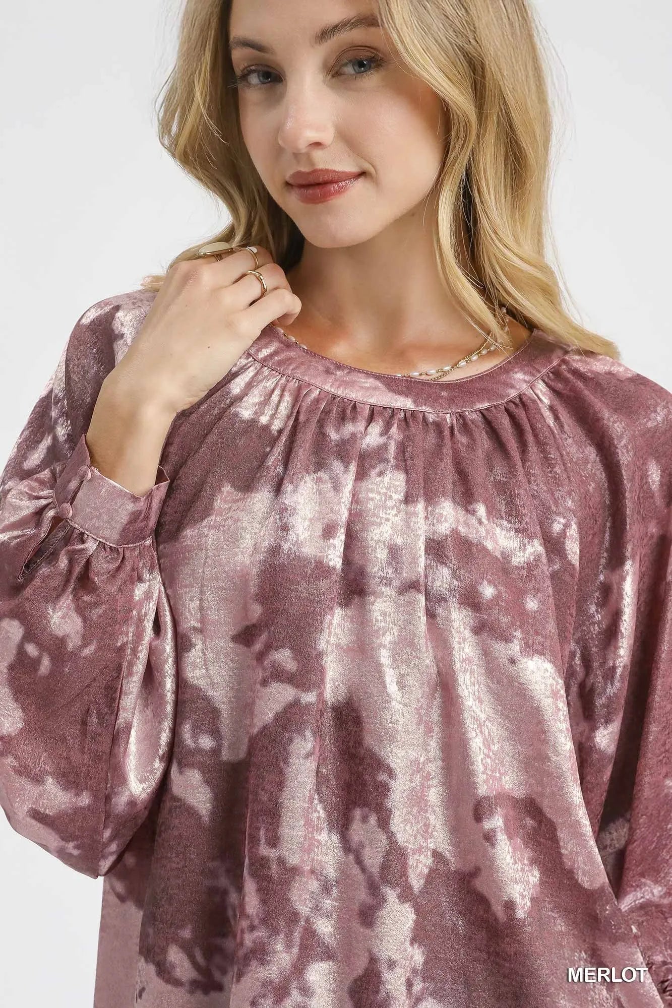 Umgee Metallic Fabric Blouse with Balloon Sleeves - Sydney So Sweet