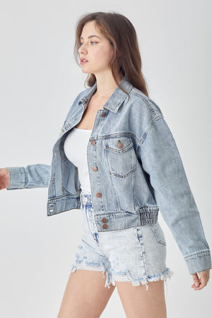 RISEN Full Size Button Down Cropped Denim Jacket - Sydney So Sweet