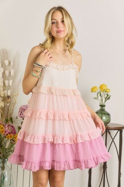ADORA Swiss Dot Ruffled Tiered Mini Dress - Sydney So Sweet