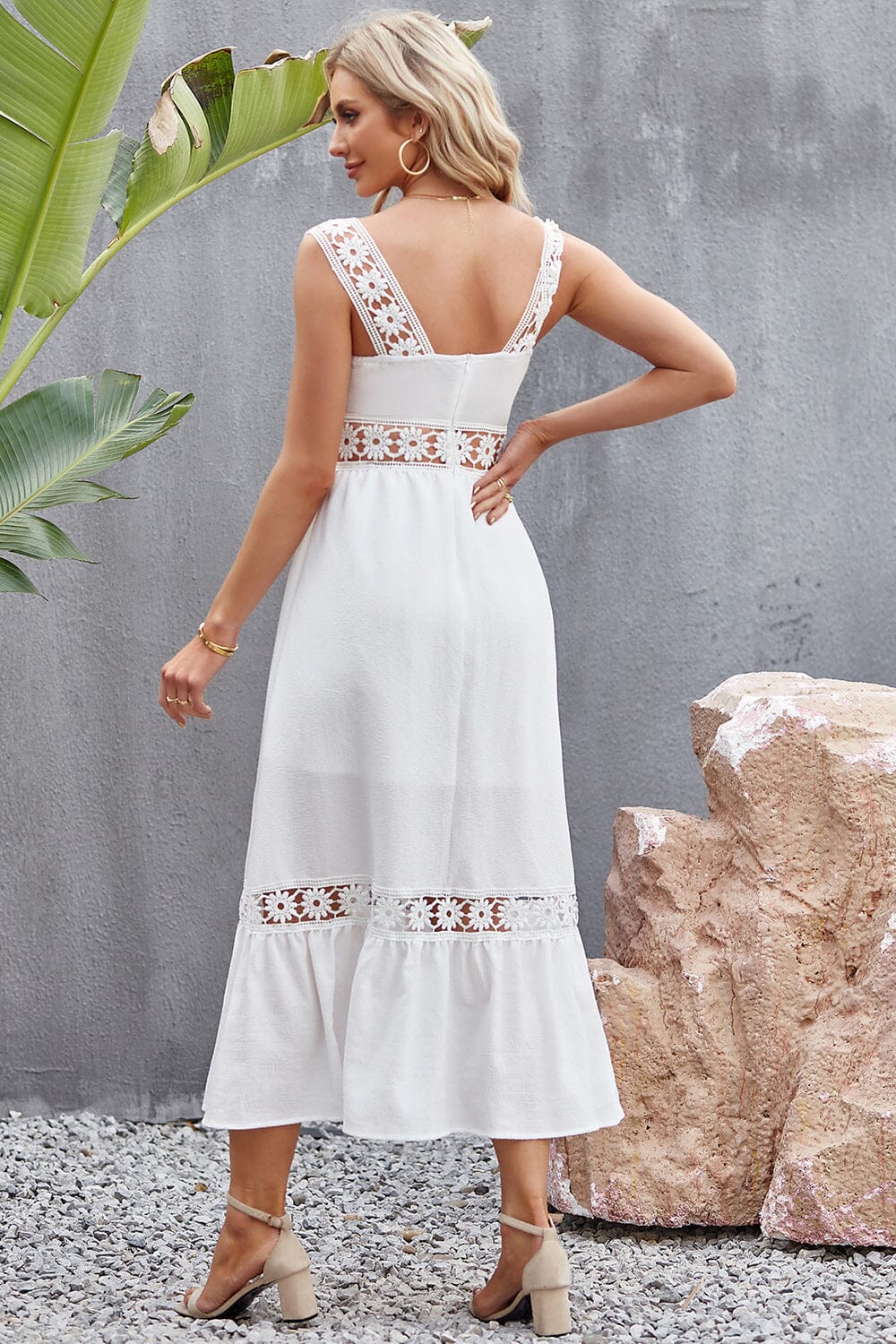 Flower Crochet Wide Strap Midi Dress - Sydney So Sweet