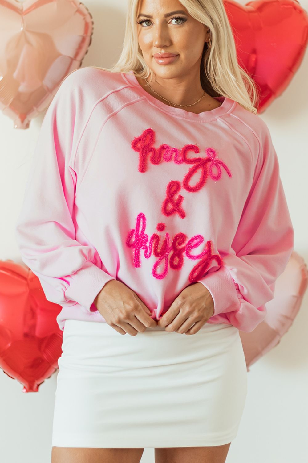 Valentine’s Day HUG AND KISSES Round Neck Sweatshirt - Sydney So Sweet