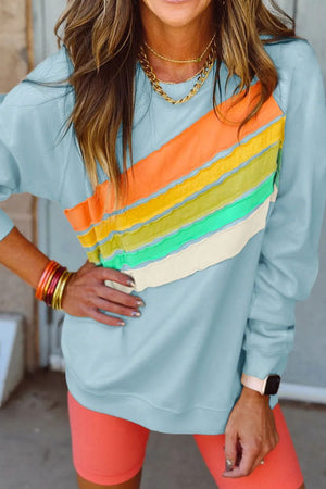 Contrast Round Neck Long Sleeve Sweatshirt - Sydney So Sweet