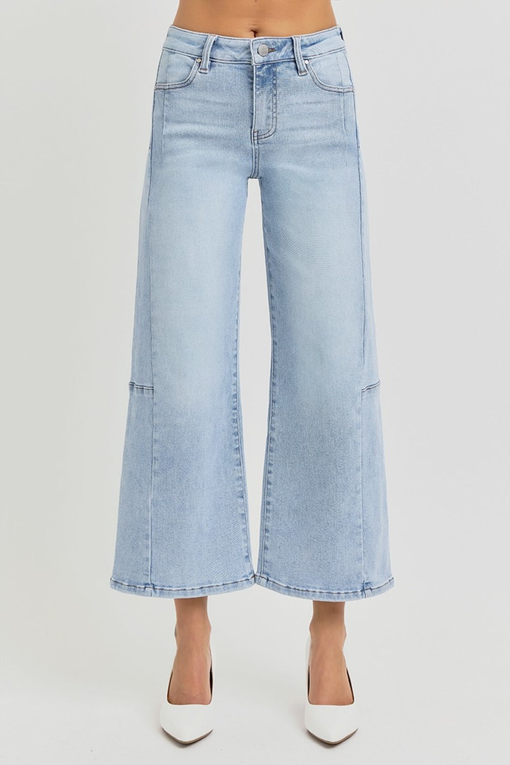 RISEN Full Size High Rise Seamed Detail Wide Leg Crop Jeans - Sydney So Sweet