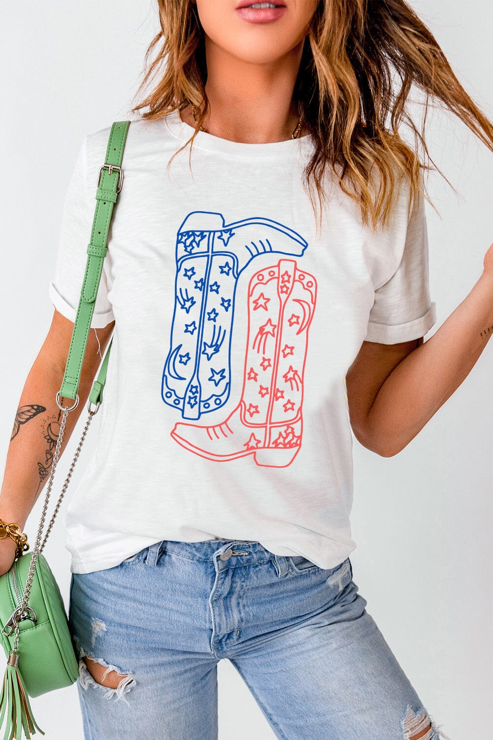 Boot Graphic Round Neck Short Sleeve T-Shirt - Sydney So Sweet