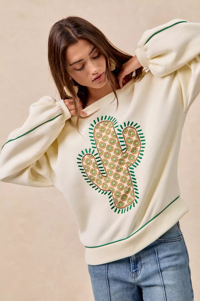 BiBi Cactus Embroidered Fleece Sweatshirt - Sydney So Sweet