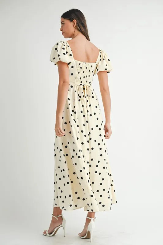 MABLE Polka Dot Puff Sleeve Midi Dress - Sydney So Sweet
