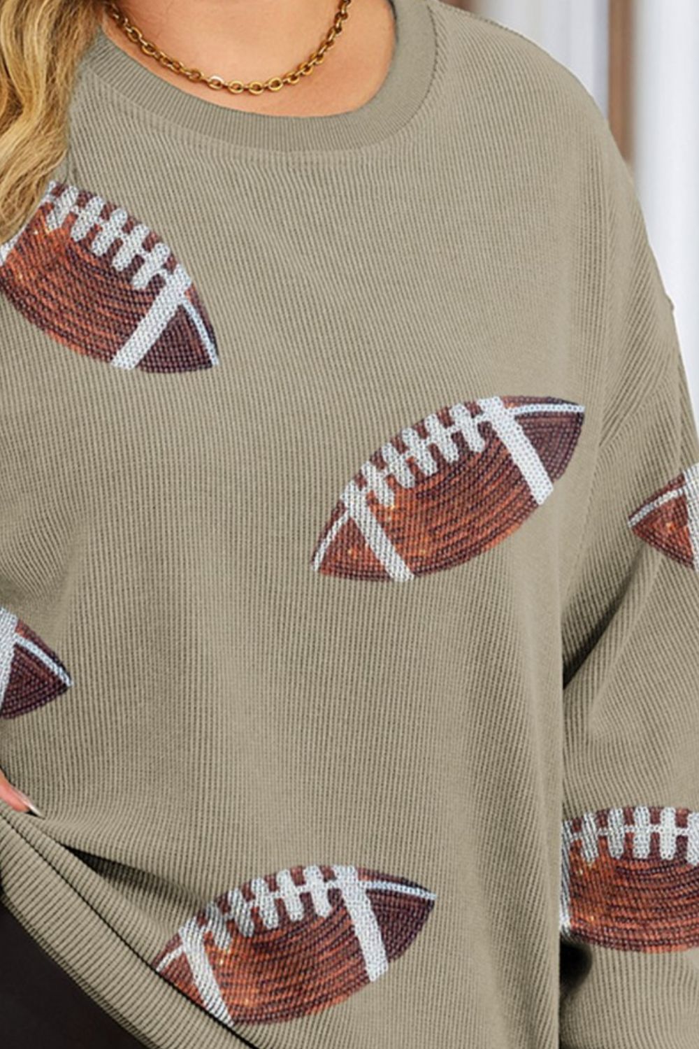 Plus Size Sequin Football Dropped Shoulder Sweatshirt - Sydney So Sweet