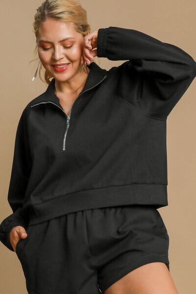 Umgee Full Size Half Zip Cropped Sweatshirt Plus Size - Sydney So Sweet