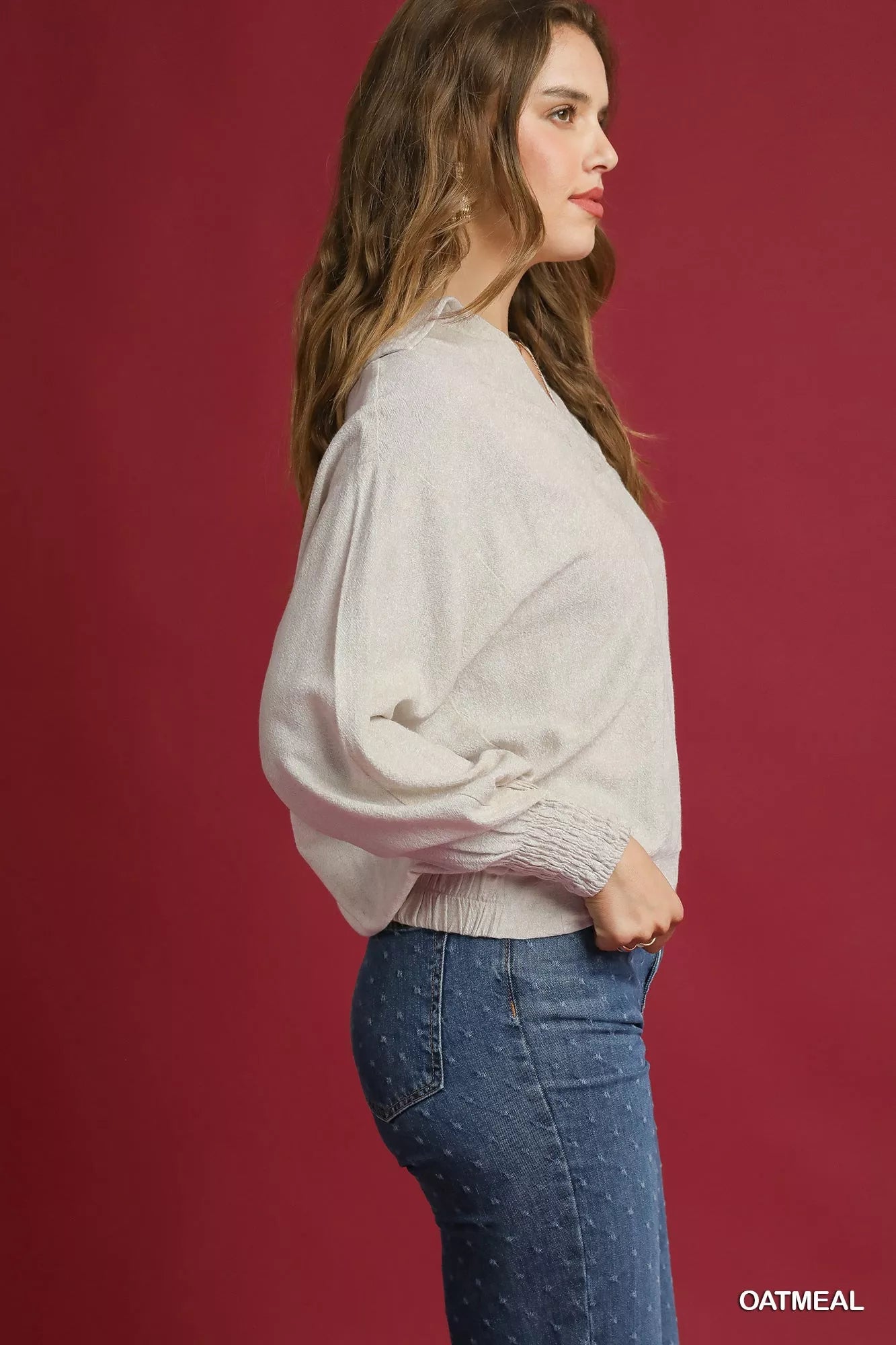 Umgee Linen Long Sleeves Elastic Hem Blouse - Sydney So Sweet