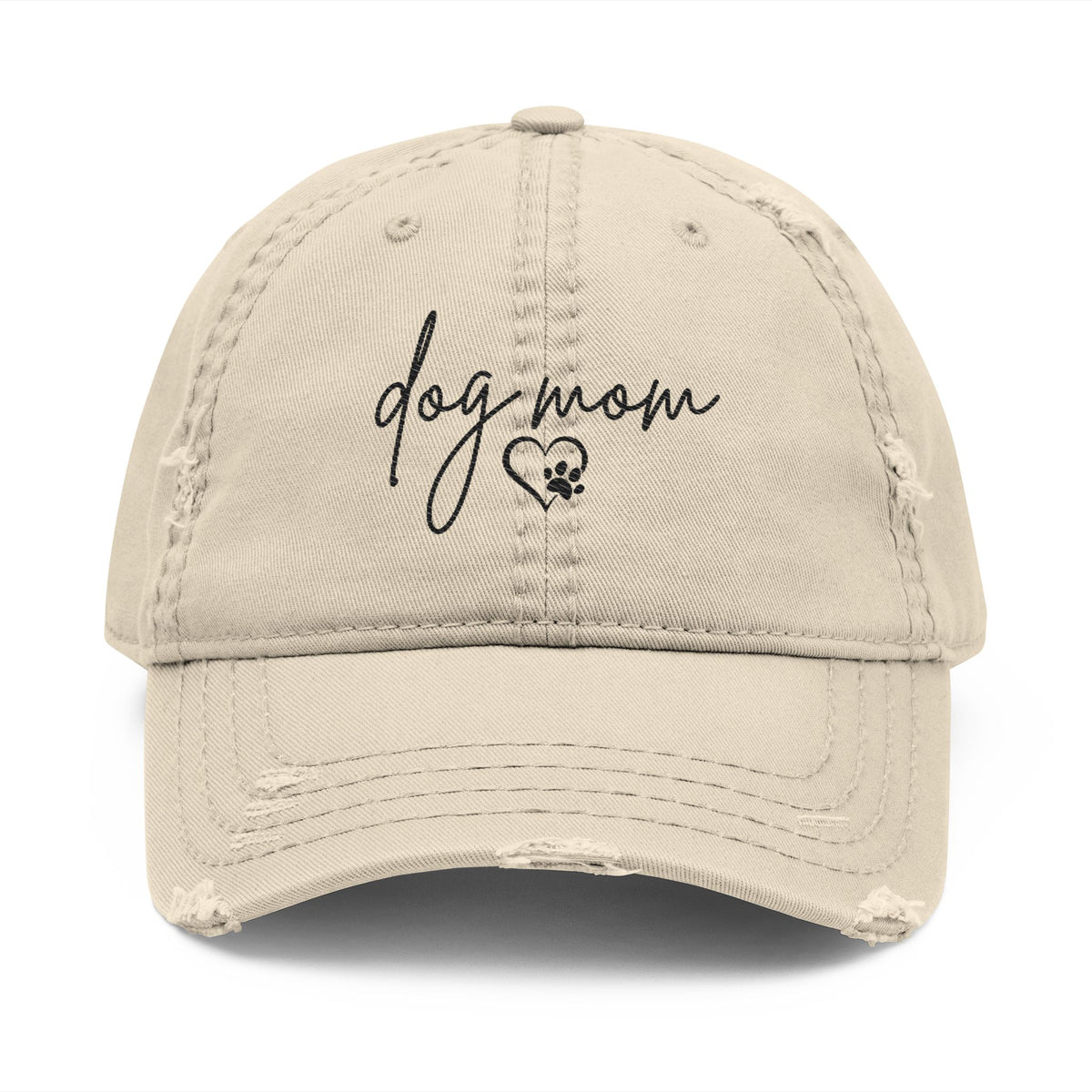 Dog Mom Distressed Dad Hat Khaki — Embroidered Casual Baseball Cap - Sydney So Sweet