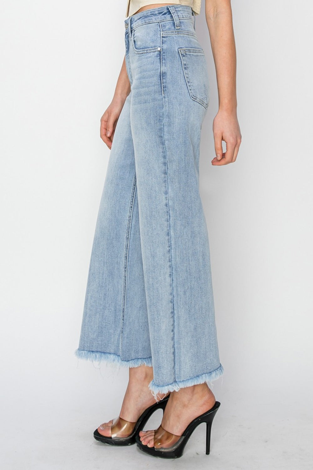 RISEN High Rise Crop Wide Fray Hem Jeans - Sydney So Sweet