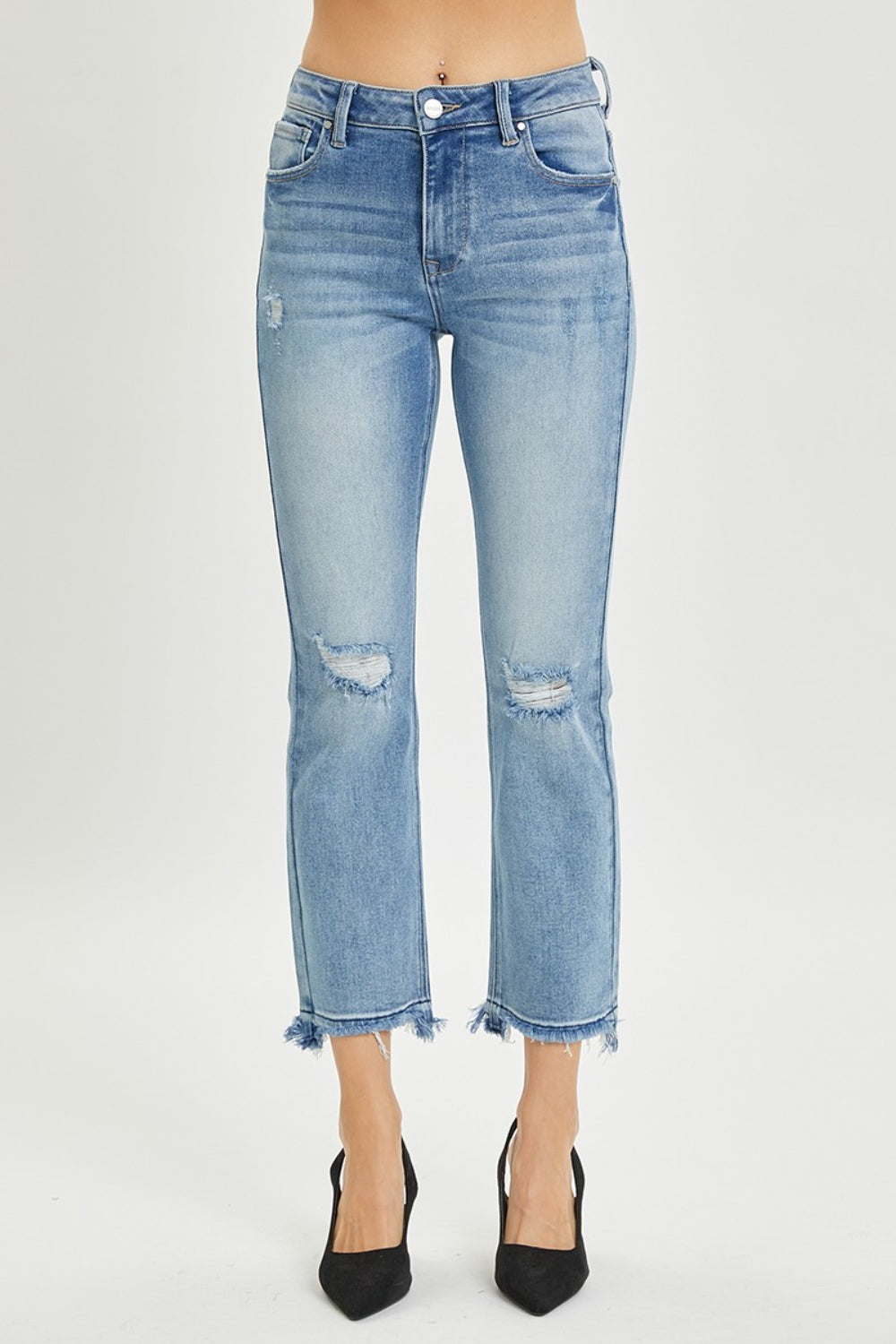 RISEN Full Size High Rise Distressed Cropped Straight Jeans - Sydney So Sweet