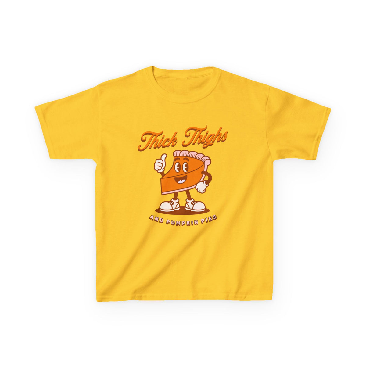 Thick Thighs & Pumpkin Pies Kids T-Shirt Fall Youth Thanksgiving Graphic Tee