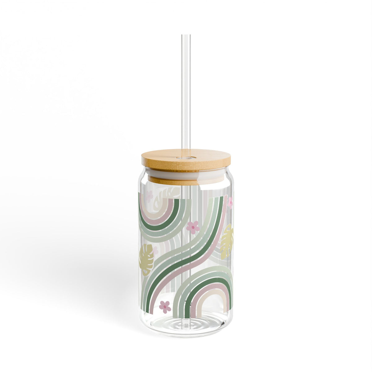 Retro In Bloom Tumbler Sipper Glass 16oz — Reusable Drink Jar with Lid & Straw