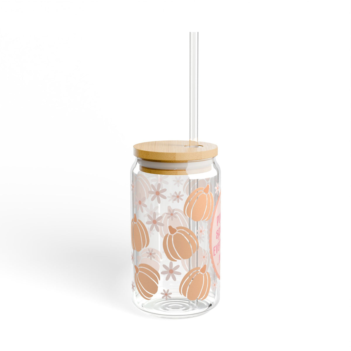 Pumpkin Spice & Everything Nice Fall Sipper Glass 16oz Reusable Drink Jar with Lid & Straw