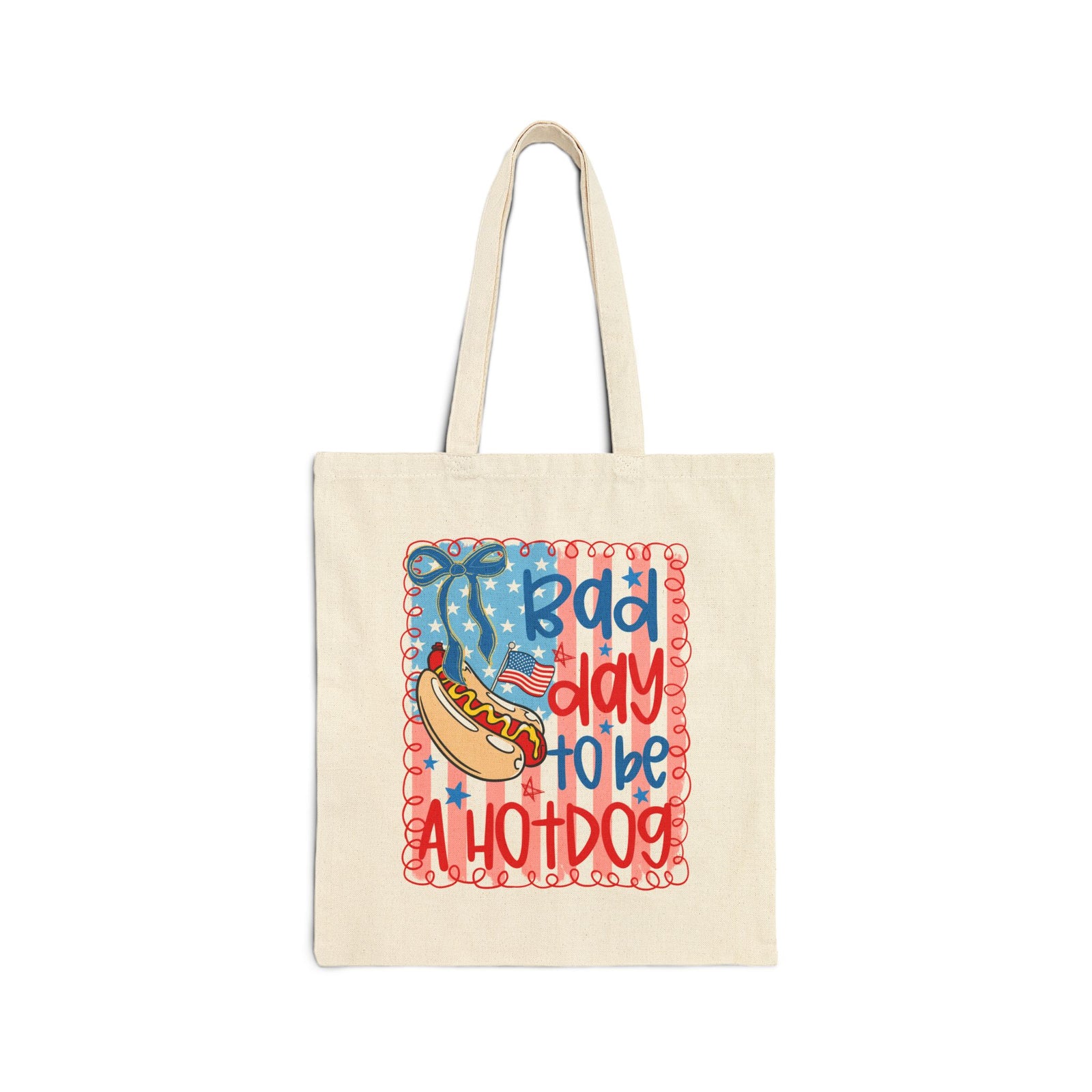 Bad Day to Be a Hot Dog Retro 4th of July Cotton Canvas Tote Bag