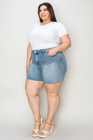 Judy Blue Full Size High Waist Raw Hem Denim Shorts - Sydney So Sweet