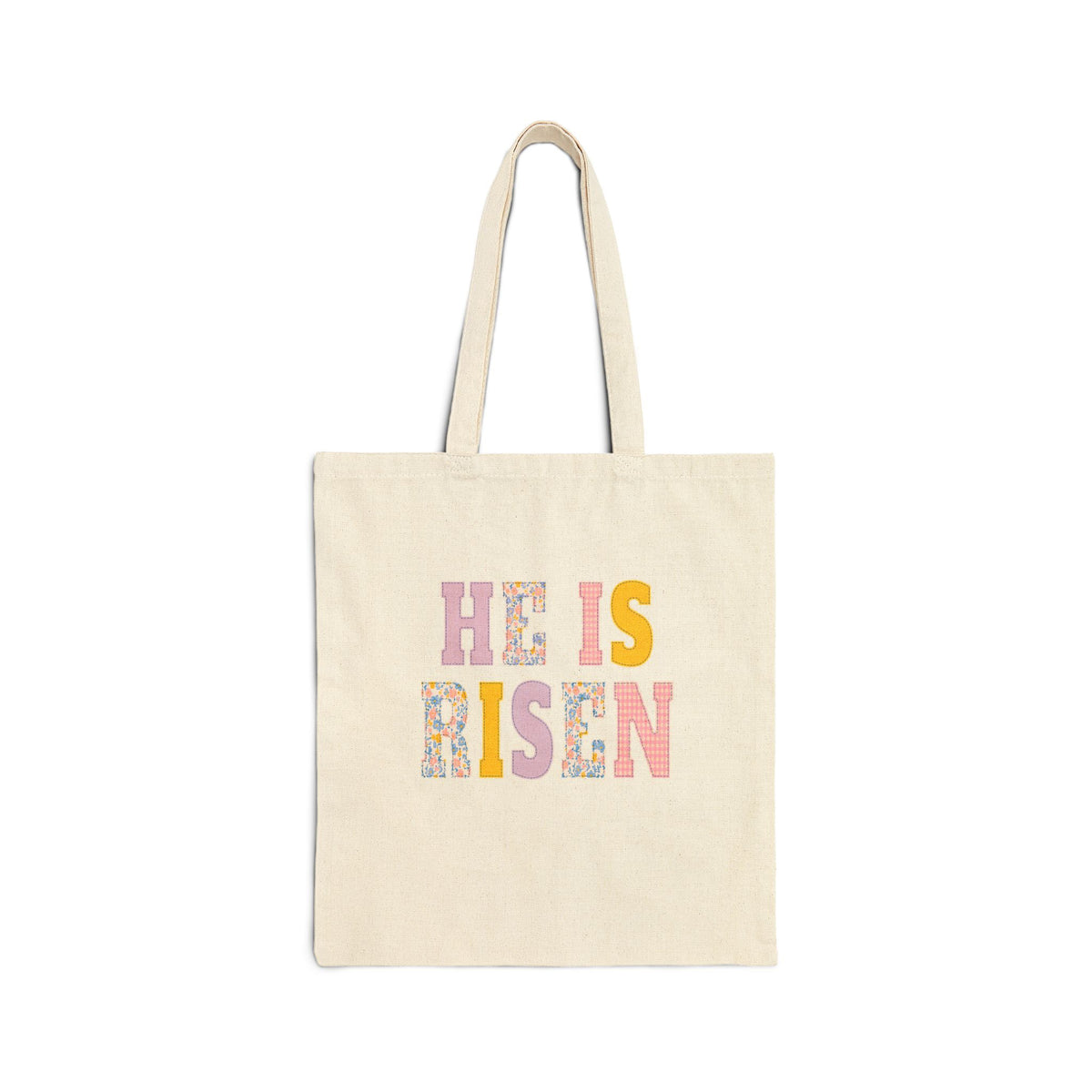 He Is Risen Canvas Tote Bag Easter Floral Faith Grocery & Church Bag