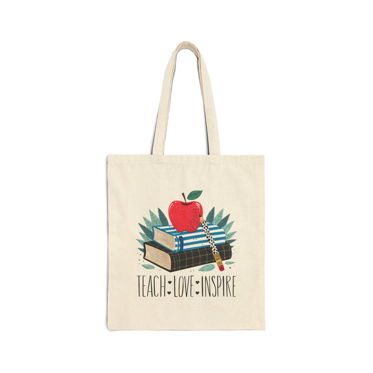 Teach • Love • Inspire Reusable Cotton Canvas Teacher Tote Bag