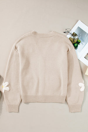 Flower Dropped Shoulder Long Sleeve Cardigan - Sydney So Sweet