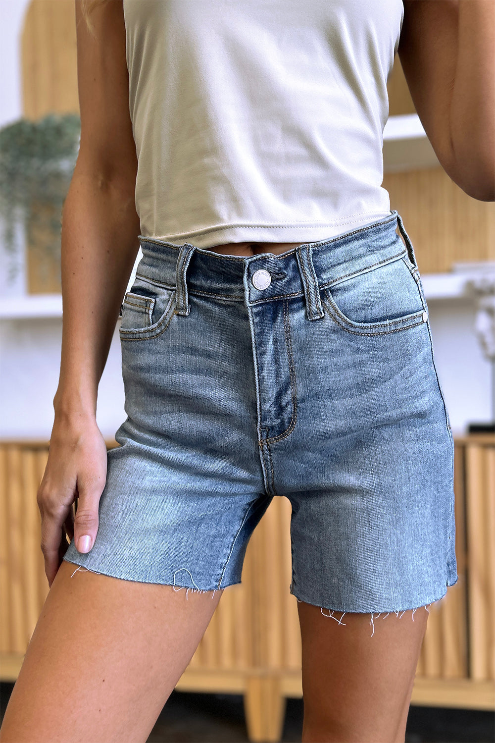 Judy Blue Full Size High Waist Raw Hem Denim Shorts - Sydney So Sweet