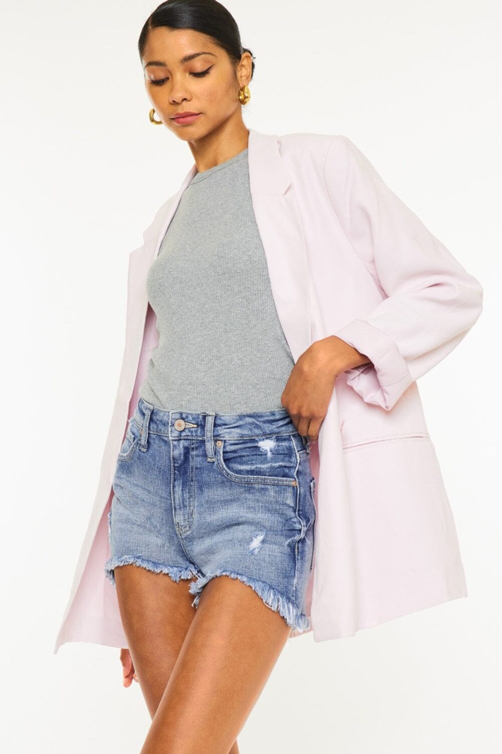 Kancan Distressed Raw Hem Denim Shorts - Sydney So Sweet