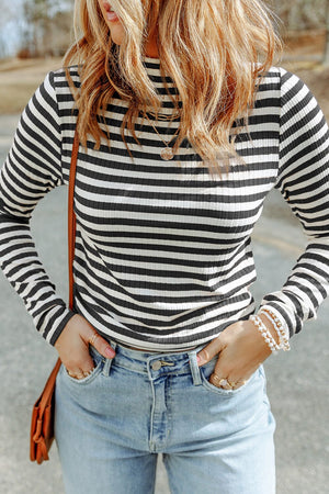 Striped Mock Neck Long Sleeve Top - Sydney So Sweet