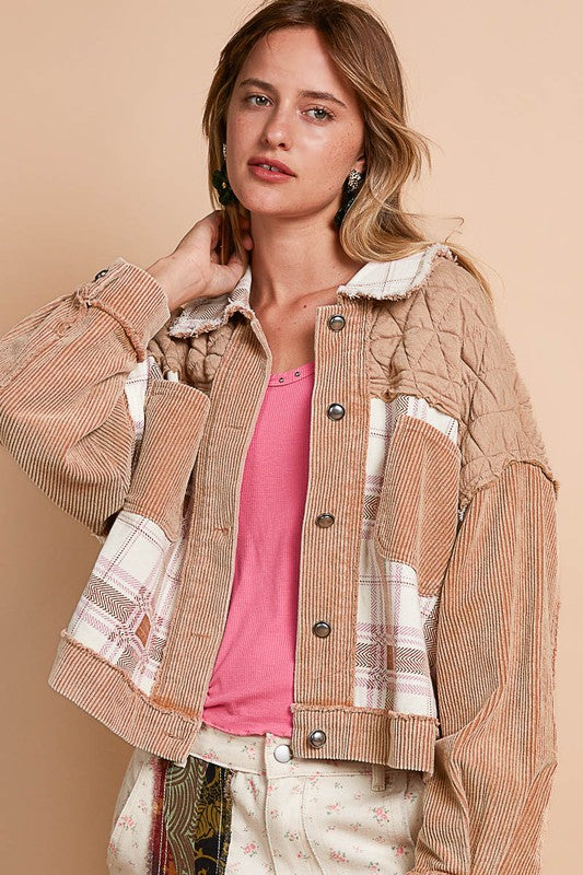 POL Corduroy Jacquard Patchwork Button Up Jacket - Sydney So Sweet