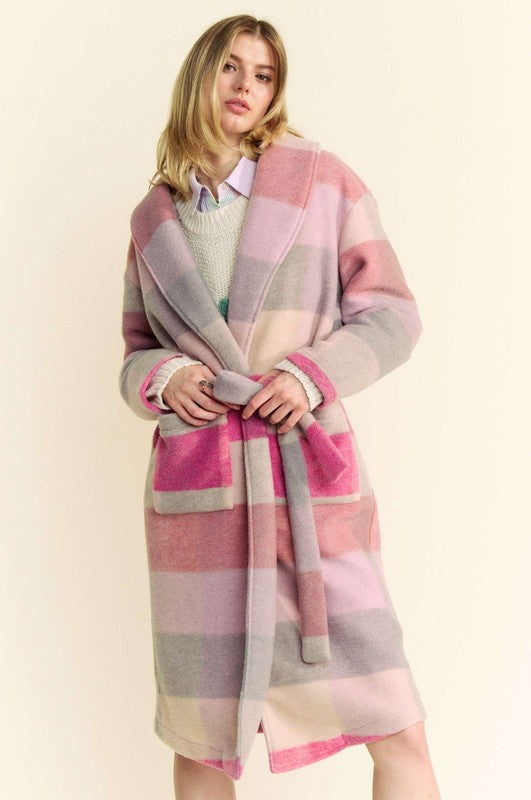 Davi & Dani Tied Color Block Collared Neck Coat - Sydney So Sweet