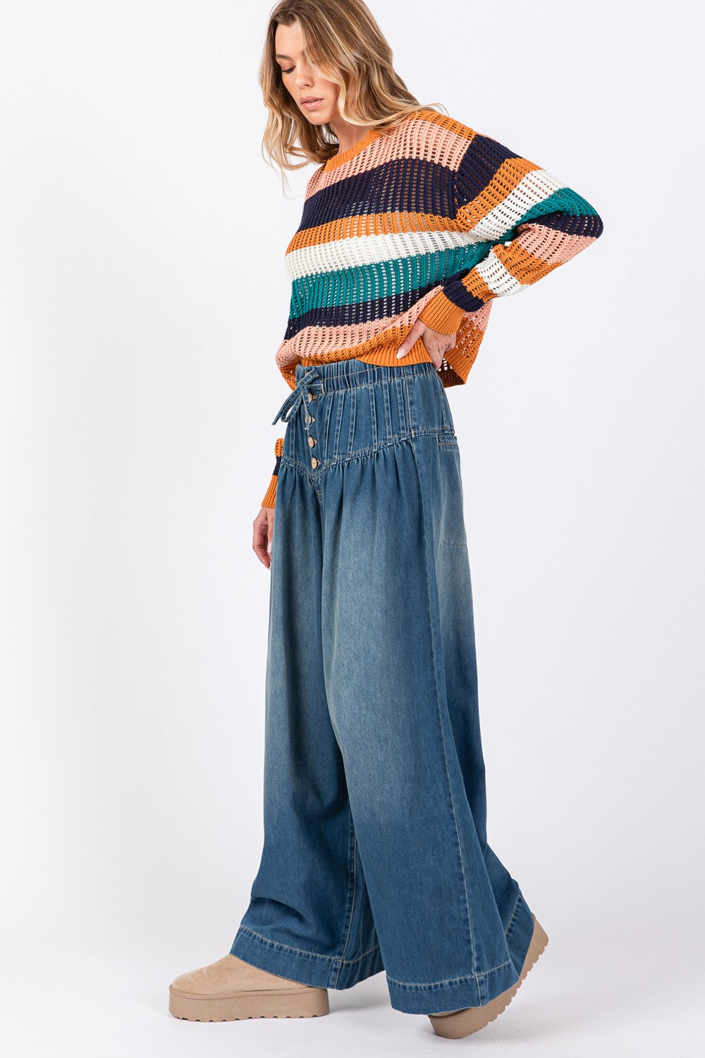 SAGE+FIG Smocked Waist Band Wide Leg Jeans - Sydney So Sweet