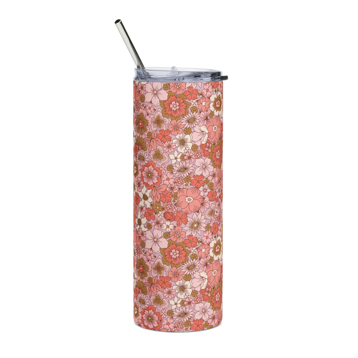 Pink Retro Flower Blossom 20oz Floral Stainless Steel Insulated Tumbler Travel Cup