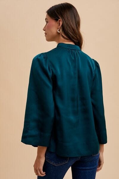 Annie Wear Satin Notched Three-Quarter Sleeve Blouse - Sydney So Sweet
