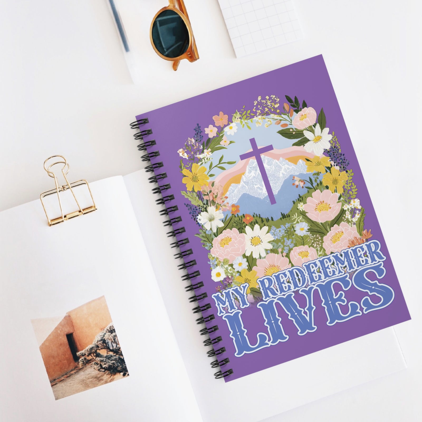 My Redeemer Lives Christian Spiral Notebook Floral Faith Journal