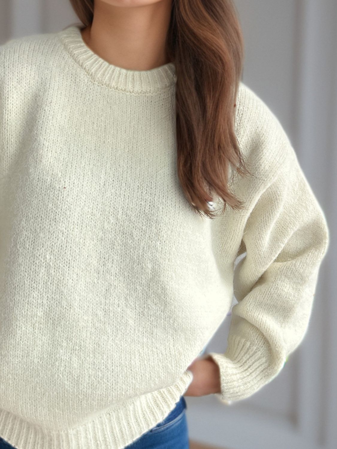 Round Neck Long Sleeve Sweater - Sydney So Sweet