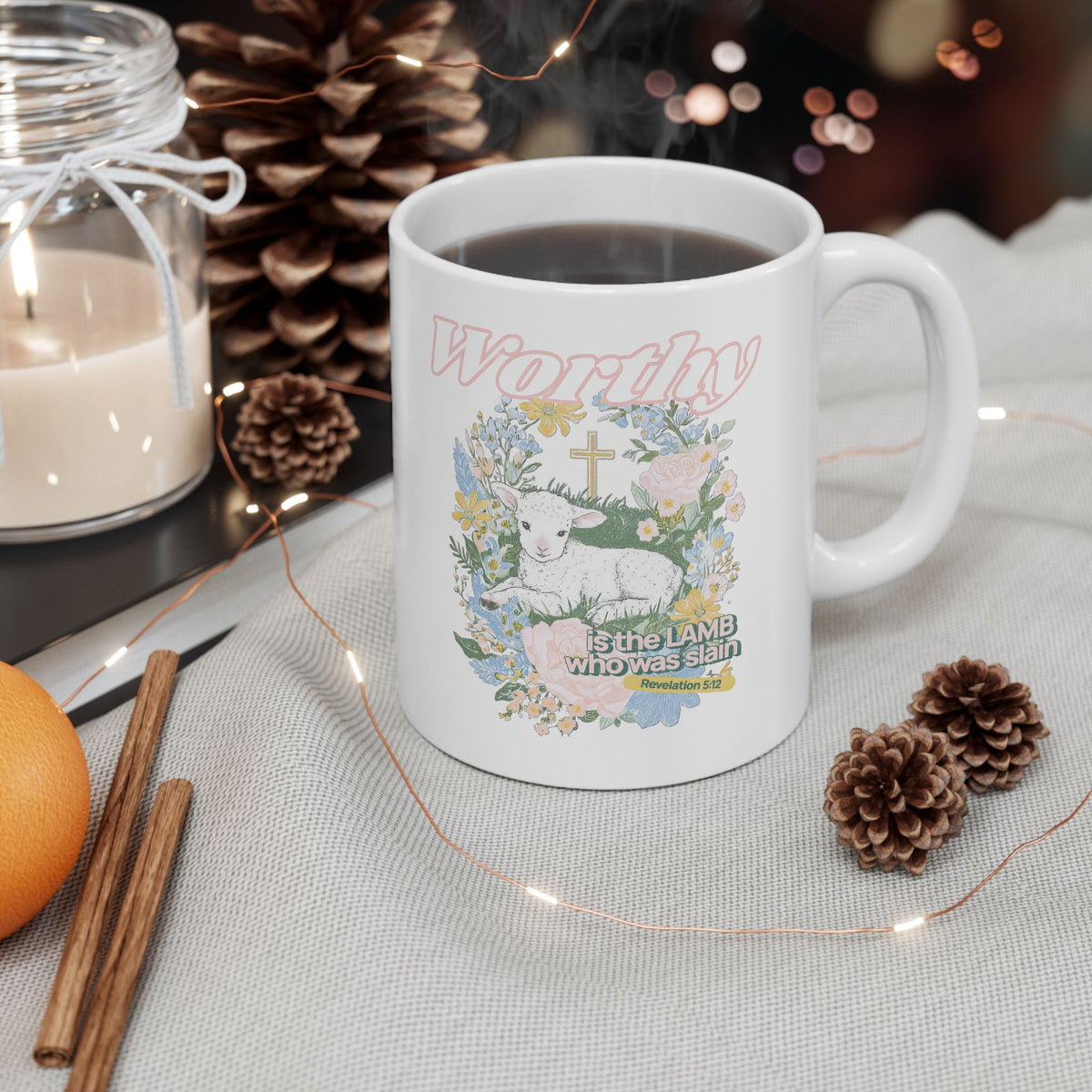 Worthy is the Lamb Who Was Slain Christian Ceramic Mug Coffee Cup (11oz & 15oz)