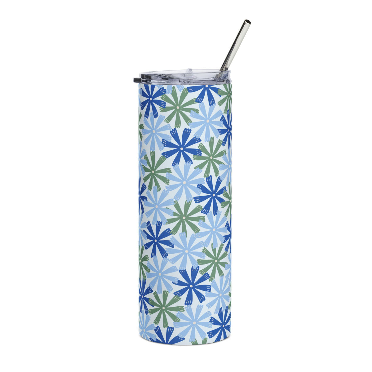 Blue & Green Floral Starburst 20oz Stainless  Steel Tumbler Insulated Travel Cup