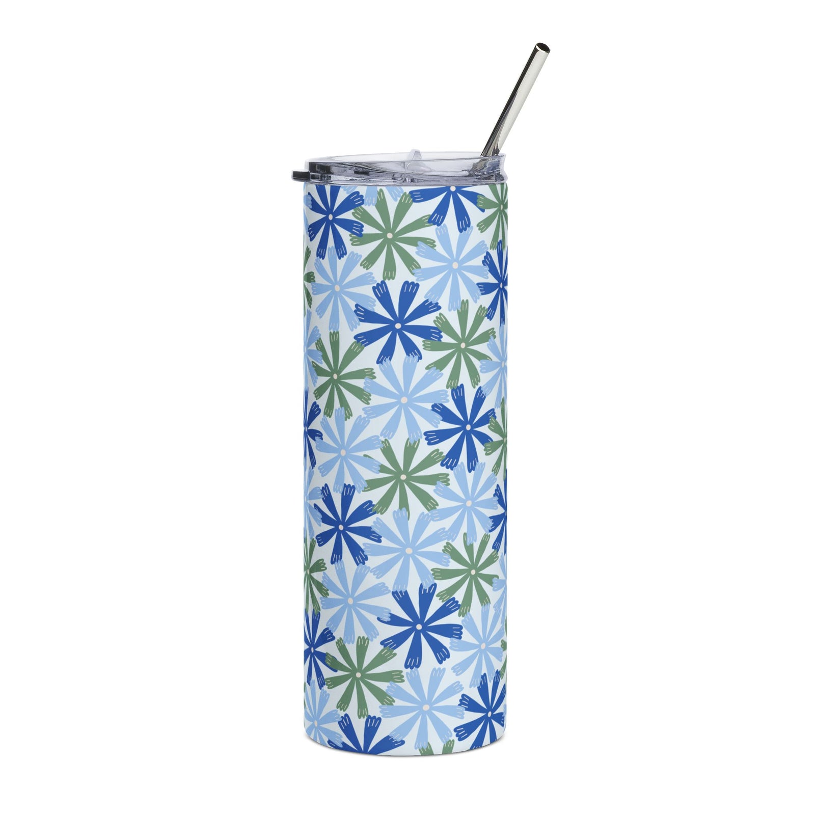 Blue & Green Floral Starburst 20oz Stainless  Steel Tumbler Insulated Travel Cup