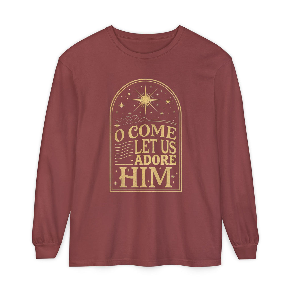 O Come Let Us Adore Him Long Sleeve T-Shirt Christmas Distressed Graphic Tee
