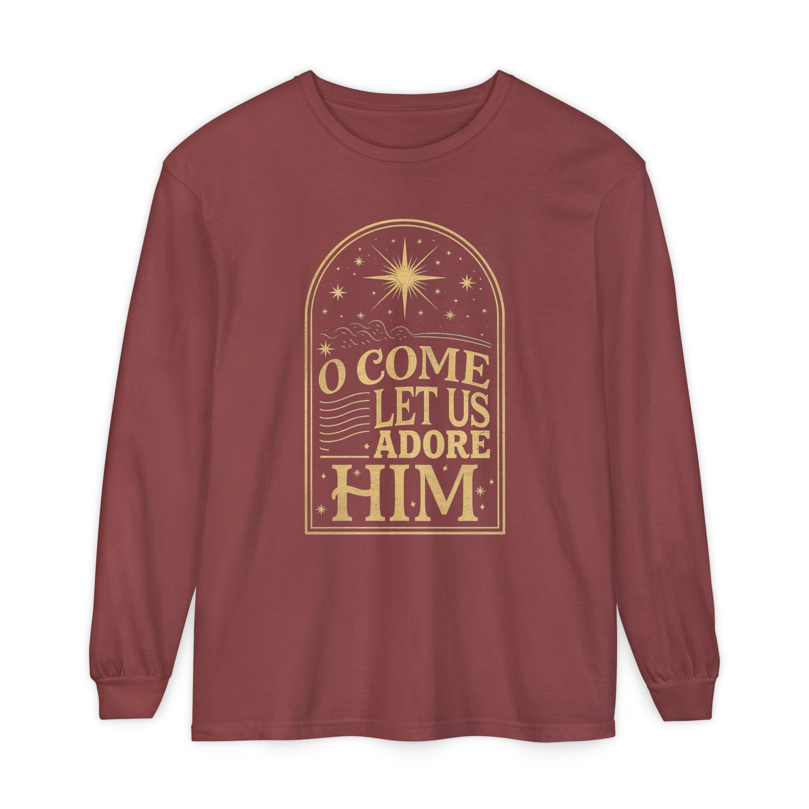 O Come Let Us Adore Him Long Sleeve T-Shirt Christmas Distressed Graphic Tee