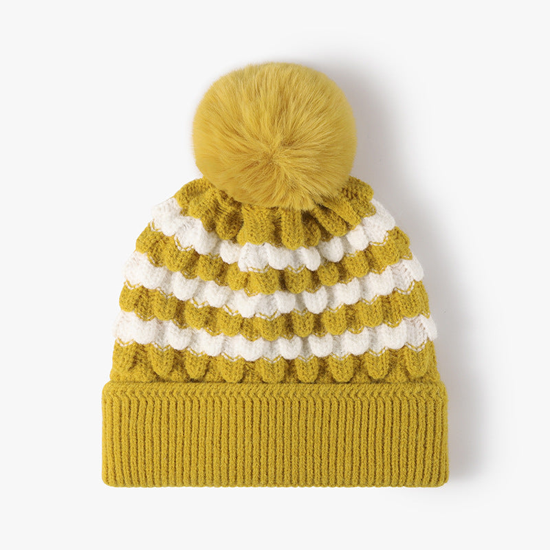 Striped Contrast Knit Hat with Pom-pom - Sydney So Sweet