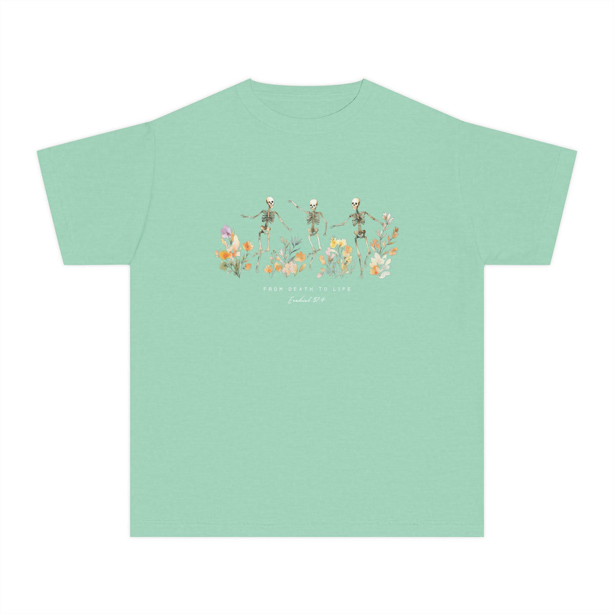 Floral Skeletons From Death to Life T-Shirt Halloween Kids Christian Graphic Tee
