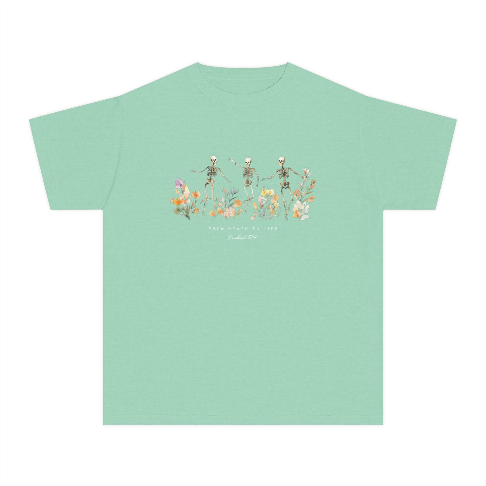Floral Skeletons From Death to Life T-Shirt Halloween Kids Christian Graphic Tee