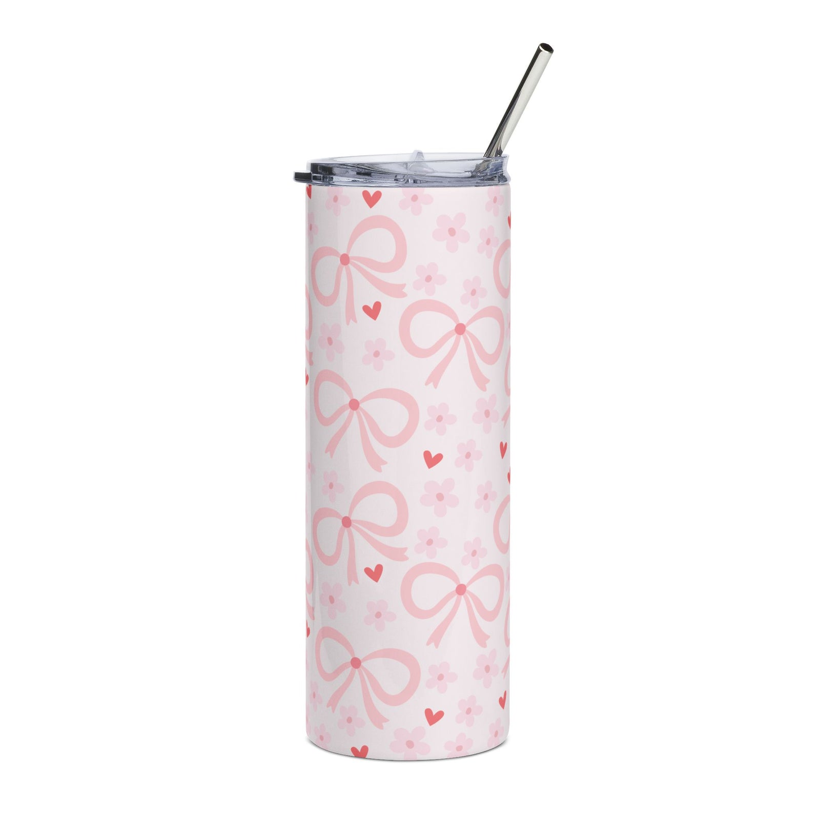 Pink Bows & Hearts20oz Stainless Tumbler Insulated Travel Cup Water Bottle