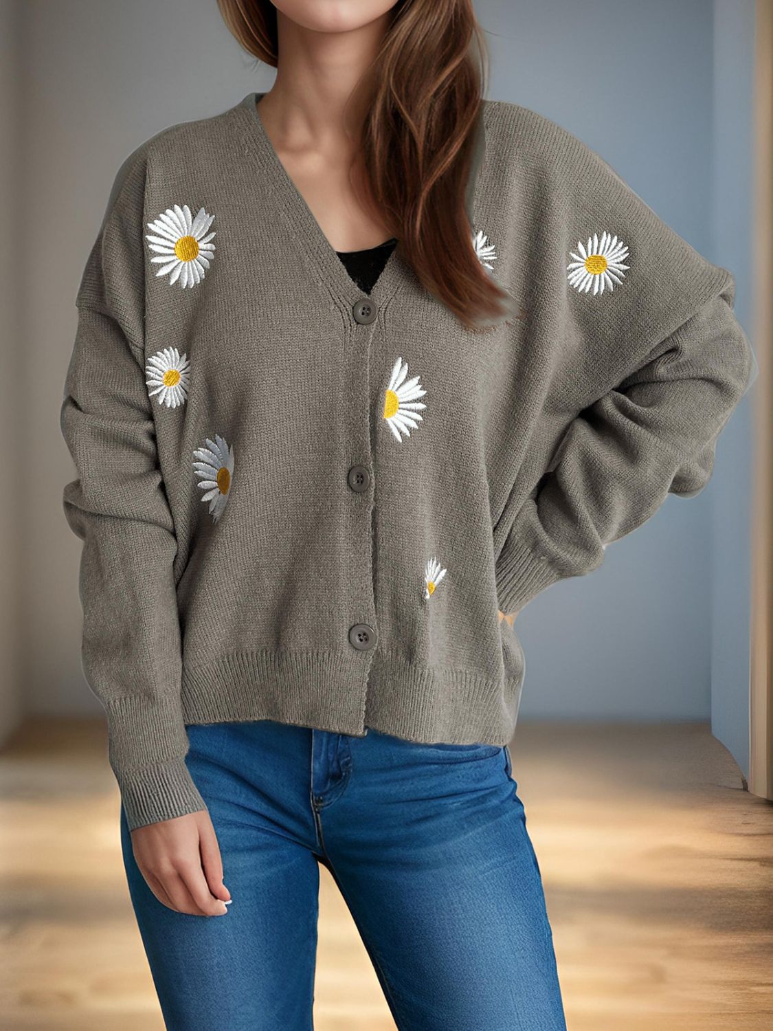 Daisy Button Up V-Neck Cardigan - Sydney So Sweet