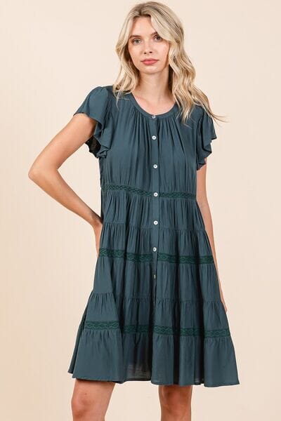 Mittoshop Lace Detail Ruffled Button Down Tiered Dress - Sydney So Sweet
