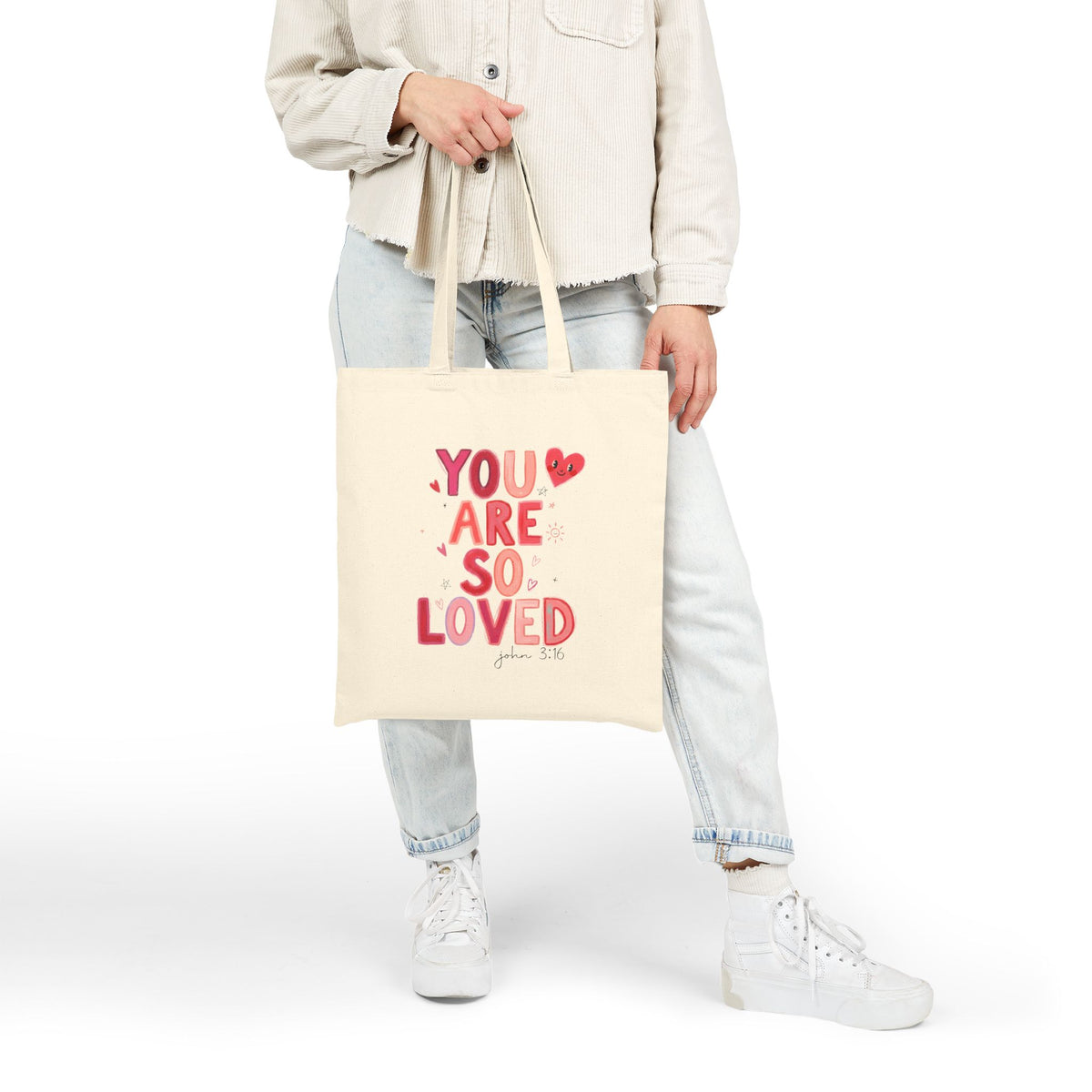 You Are So Loved John 3:16 Heart Christian Cotton Canvas Tote Bag