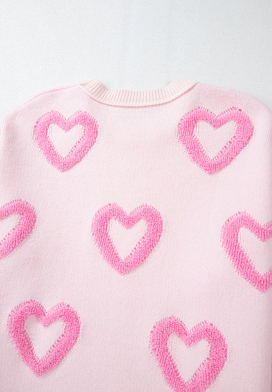 High-Low Heart Round Neck Long Sleeve Sweater - Sydney So Sweet